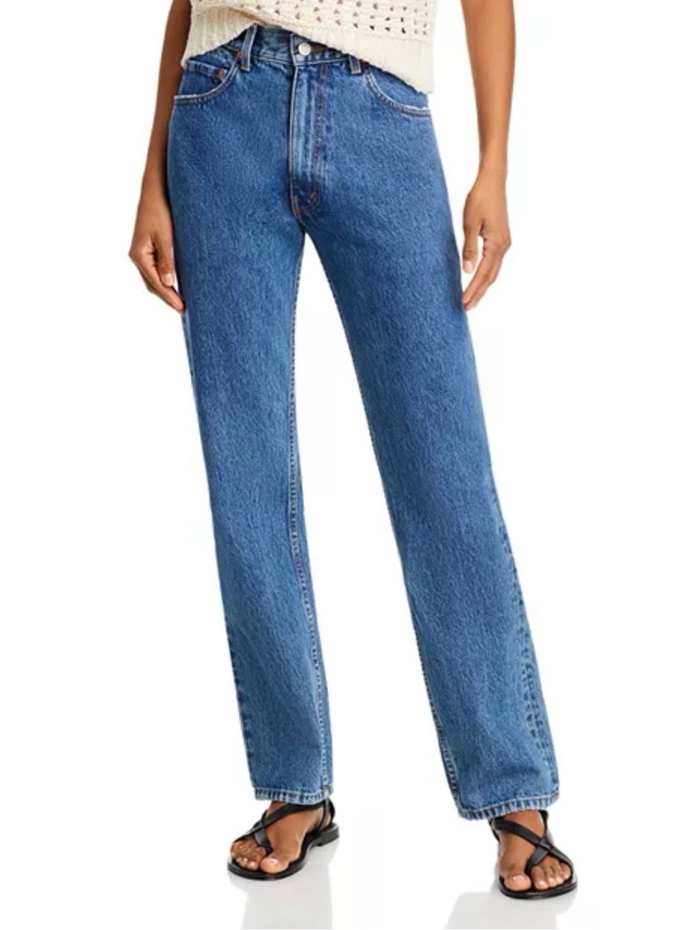 Re/Done The Mel High Rise Straight Jeans in Stoneblue